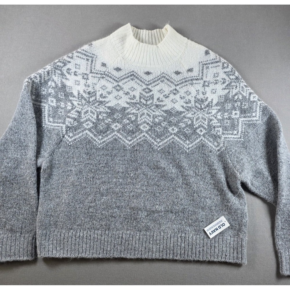 NWT Old Navy Women Pullover Crew Neck Wool Blend Fair Isle Sweater Med Fisherman